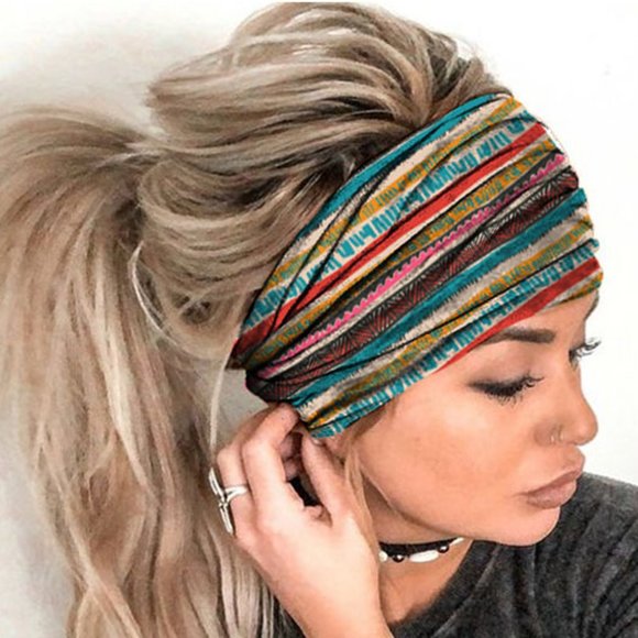 Style Cove Accessories - STRIPED COLORFUL PRINT HEADBAND